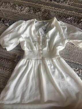 Charlotte Russe White Smocked-Waist Puff Sleeve Mini Dress